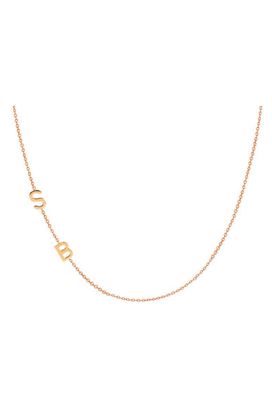 14K Gold Chic Side Initial Necklace - Onyx and Blush
 - 5