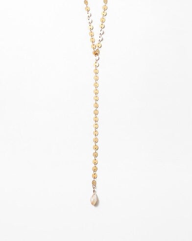 Gold Shiny Lariat with Crystal Charm