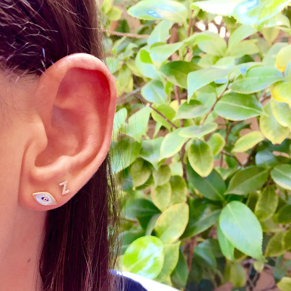 Mini Diamond Initial Stud Earrings - Onyx and Blush
 - 4