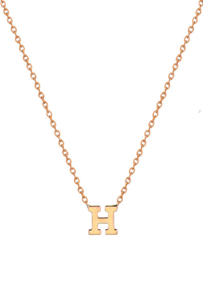 14K Gold Initial Necklace - Onyx and Blush
 - 1