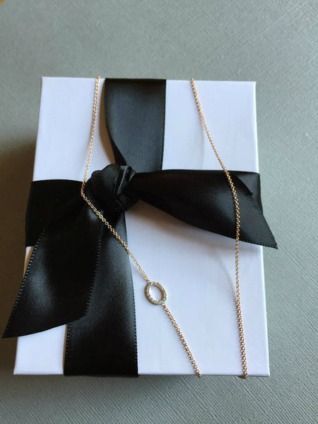 14K Gold Diamond Side Initial Necklace - Onyx and Blush
 - 3