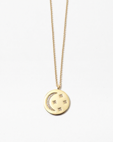 Moon and Stars Disc Necklace
