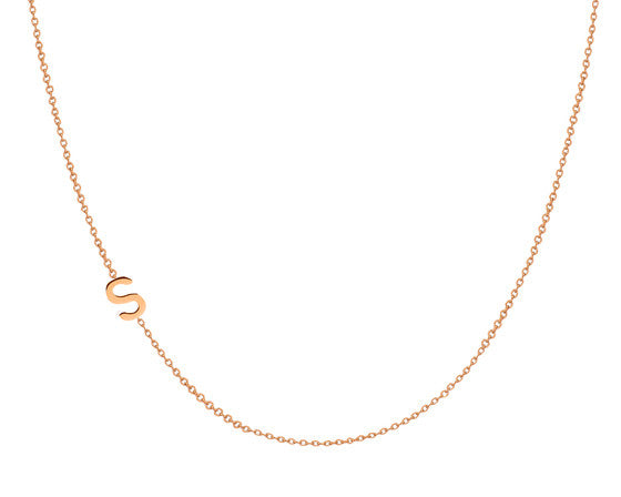 14K Gold Chic Side Initial Necklace - Onyx and Blush
 - 1