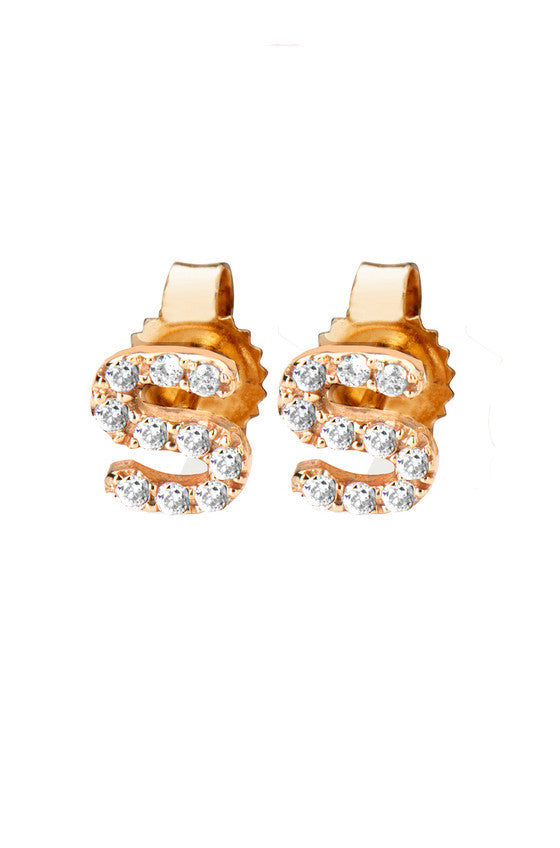 Diamond Initial Stud Earrings - Onyx and Blush
 - 1