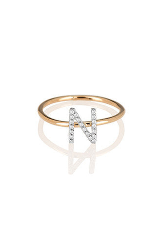 Diamond Initial Ring - Onyx and Blush
 - 2