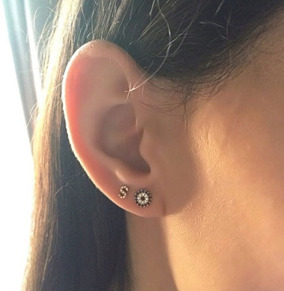 Mini Diamond Initial Stud Earrings - Onyx and Blush
 - 3
